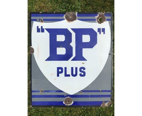 An early BP Plus rectangular enamel sign with shield motif, 21 x 24". 