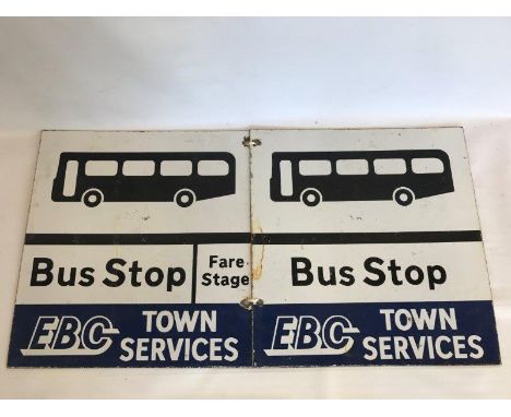 A pair of Bus Stop (EBC) Town Services double sided enamel signs, each 11 3/4 x 12 1/2".