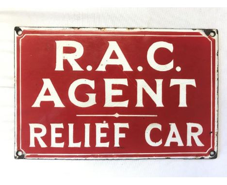 A small RAC Agent Relief Car rectangular enamel sign, in very good condition, 8 1/2 x 5 1/2".