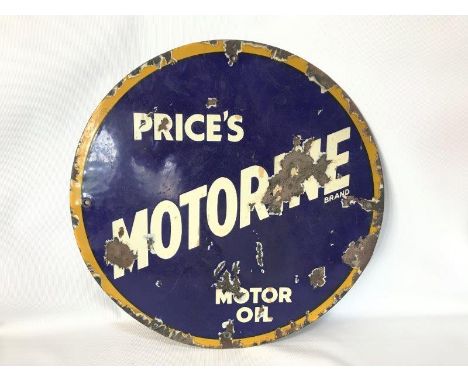 A Price's Motorine Motor Oil circular enamel sign, 14 1/4" diameter.