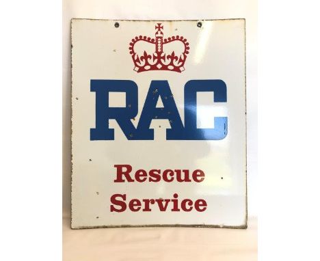 An RAC Rescue Service double sided rectangular enamel sign with coronet motif, 21 x 25".