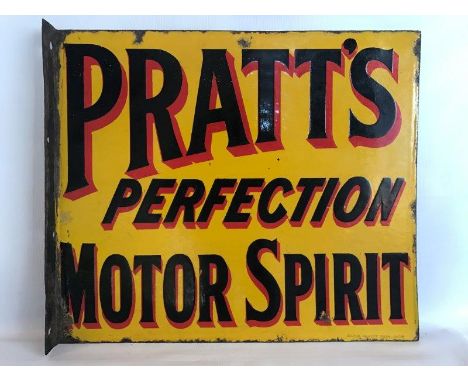 A Pratt's Perfection Motor Spirit double sided enamel sign with hanging flange by Bruton of Palmers Green, 21 x 18". 