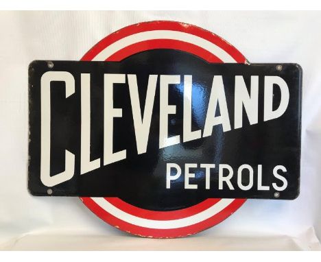 A good Cleveland Petrols double sided hanging enamel sign, in excellent condition on both sides, 30 x 24".