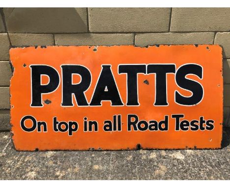 A Pratts 'On Top in All Road Tests' rectangular enamel sign, 48 x 24".