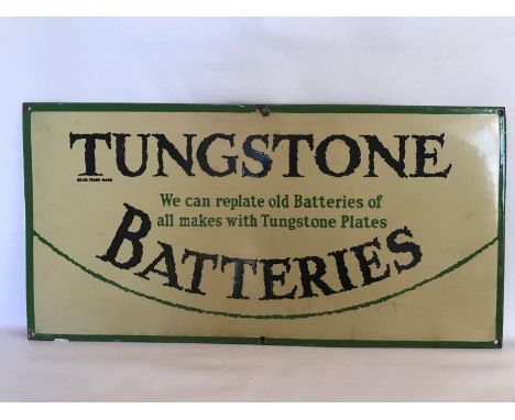 A Tungstone Batteries rectangular enamel sign, in good condition, 24 x 12".