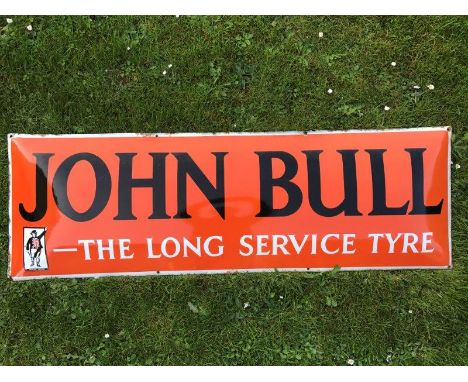 A John Bull - The Long Service Tyre rectangular convex enamel sign, in very good condition, 48 x 15 3/4".