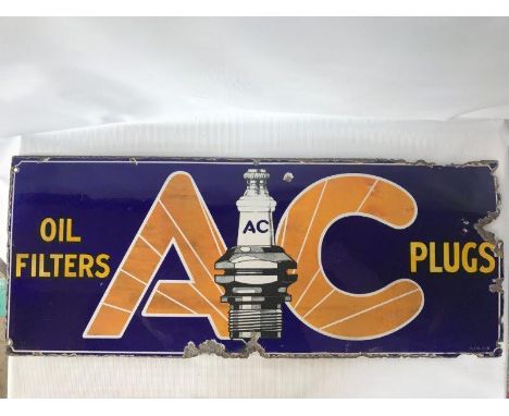 An AC Oil Filters and Plugs part pictorial enamel sign with good gloss, 30 x 12".