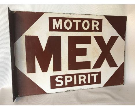 A Mex Motor Spirit rectangular double sided enamel sign with hanging flange by Bruton, Edmondson, with some areas of restorat