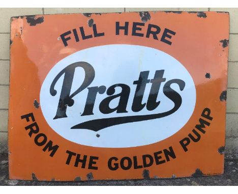 A Pratts 'Fill Here from the Golden Pump' large enamel sign by Patent, 48 x 36".