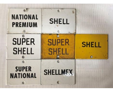 Seven petrol storage tank enamel sign plaques. 