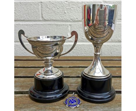 Two solid sterling silver Reading & District Motor Club trophies awarded to E. Hopgood for the 1935 and 1936 B.L. Hieatt Memo