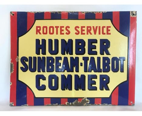 A Roots Service Humber Sunbeam-Talbot and Commer rectangular enamel sign, 23 3/4 x 17 3/4".