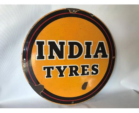 An India Tyres circular enamel sign, 18" diameter.