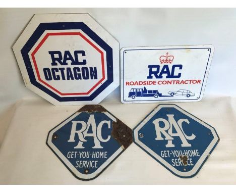 Two RAC Get-You-Home Service lozenge shaped enamel signs and two further RAC signs.