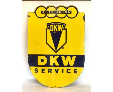 An Auto Union DKW Service shaped enamel sign, 23 1/2 x 34 1/2".
