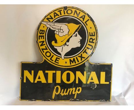 A National Benzole Mixture shaped enamel sign with winged Pegasus motif, 27 x 28".