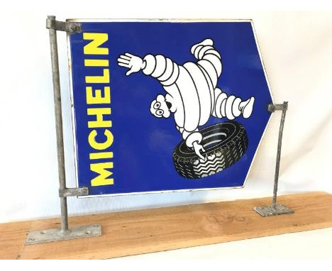 A good Michelin shield shaped double sided enamel sign in excellent condition, unusually mounted in two places.