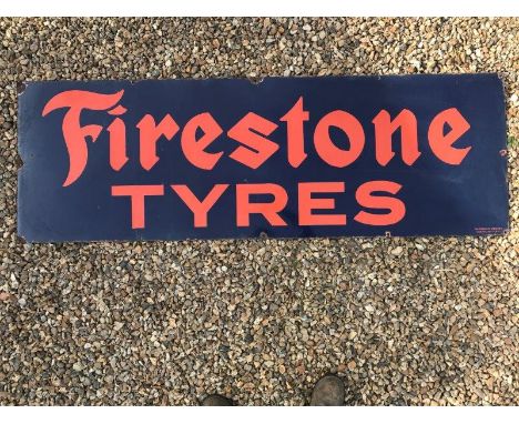 A Firestone Tyres rectangular enamel sign in good condition, bearing lettering to bottom corner 'Factory in England, Canada a