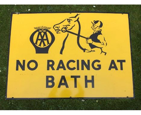 A rare AA part pictorial 'No Racing at Bath' rectangular enamel sign by Franco, in very good condition, 42 x 30".