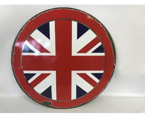 A contemporary circular enamel sign depicting a Union Jack, 15 3/4" diameter.