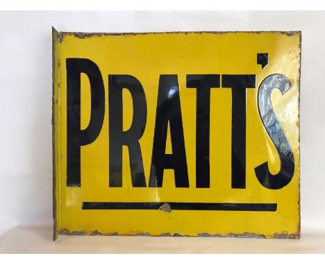 A Pratt's double sided enamel sign with hanging flange, with excellent gloss, 21 x 18".