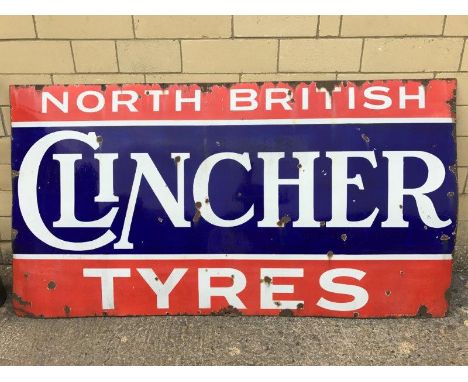 A large Clincher North British Tyres rectangular enamel sign by Patent Enamel, 84 x 45".