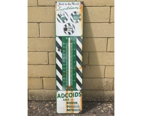 A Duckham's Adcoids black and white enamel thermometer, lacking tube, 11 x 45 1/2".