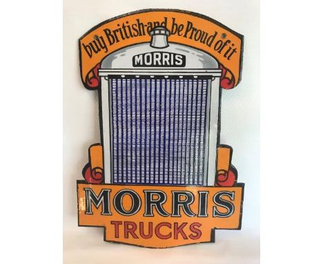 A Morris Trucks radiator-shaped double sided enamel sign, in excellent condition, 16 x 22 1/4".
