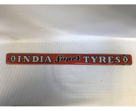 An India Super Tyres enamel shelf strip, 18 1/2 x 1 1/2".