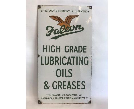 A Falcon High Grade Lubricating Oils and Greases rectangular enamel sign, in good condition, 12 x 22".