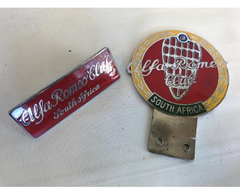 An Alfa-Romeo Club of South Africa enamel car badge and one other circa 1950s/1960s.