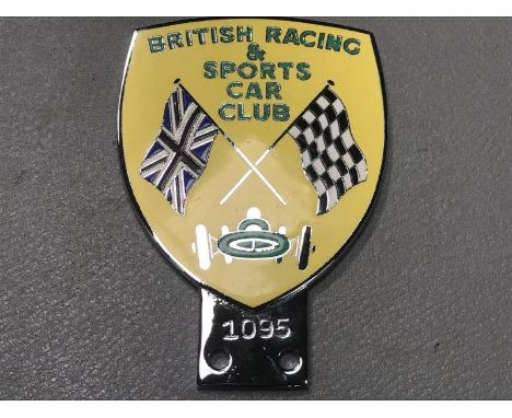 A British Racing Sports Car Club enamel and chrome plated car badge.