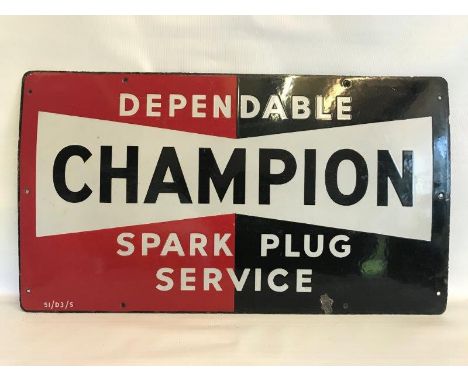 A Champion Dependable Spark Plug Service rectangular enamel sign, dated 1951, 23 x 15".