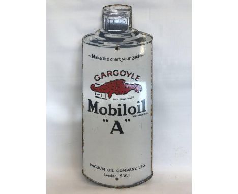 A Mobiloil 'A' bottle-shaped enamel sign, 7 1/2 x 19 1/2".