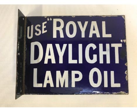 A Royal Daylight Lamp Oil double sided enamel sign with re-attached hanging flange by J. Wilson Browne & Son, minor retouchin