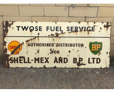 A rectangular enamel sign for 'Twose Fuel Service Authorised Distributor for Shellmex and BP Limited', 69 1/4 x 30".