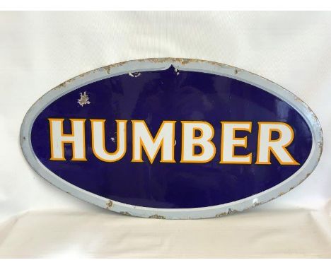 A Humber oval double sided enamel sign in very good condition, 30 x 16".