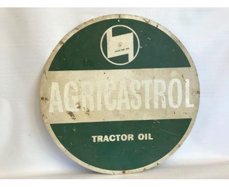 A Wakefield Agricastrol Tractor Oil circular aluminium advertising sign, 17 3/4" diameter.