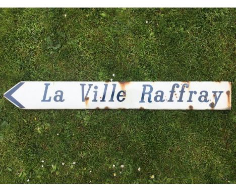 A French directional enamel sign - La Ville Raffray, 39 1/4 x 5".