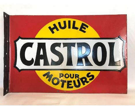 A French Castrol double sided enamel sign with hanging flange, in excellent condition, 20 x 13 1/2".