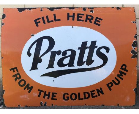 A Pratts 'Fill Here from The Golden Pump' rectangular enamel sign, 48 x 36".