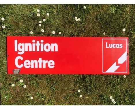 A Lucas ignition centre rectangular enamel sign, 31 1/2 x 9 3/4".