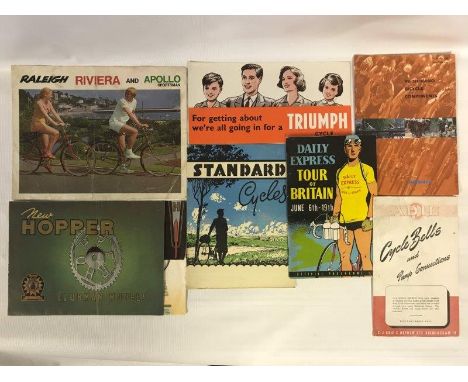 A collection of early bicycle sales brochures including Standard Cycles, The New Hopper Clubman Models and Raleigh.