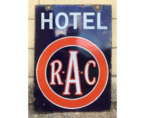 An RAC Hotel rectangular double sided enamel sign, with restoration to both sides, 16 x 22".