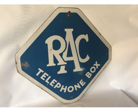 An unusual RAC 'telephone box' enamel sign, 22 1/2 x 22 1/4".