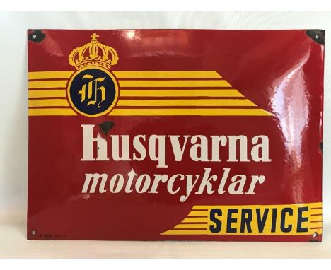 A Husqvarna Motorcyklar Service Continental enamel sign, 16 1/2 x 12".