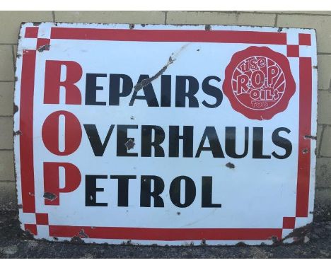 An ROP Repairs, Overhauls and Petrol large enamel sign, 48 x 36".