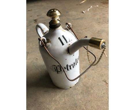 A one litre petroleum white enamel priming kettle. 