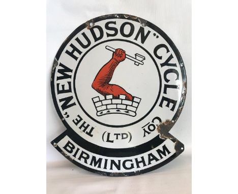 A New Hudsons Cycle Company Limited of Birmingham shaped enamel sign, 14 x 16 1/4".