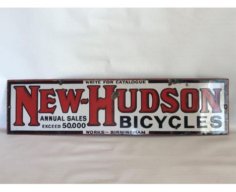A New Hudson Bicycles 'write for catalogue' rectangular enamel sign, 24 x 6".